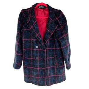 Miss New Yorker Women's Black w/ Fuchsia and Blue Stripe Coat Peacoat Tweed